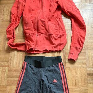 Lululemon sweatshirt hoodie sz 10 & adidas leggings sz S salmon and gray